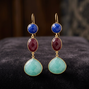 Pendientes Colgantes de Plata de Ley con Cuarzo Multicolor al por Mayor, Pendientes de Gota en Forma de Pera de Moda, Joyería Unisex Bañada en Oro - Product Image 3