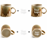Taza de Café de Cerámica con Logotipo Personalizado, Diseño de Bloques de Color y Rayas, Vajilla OEM para Cafetería, Restaurante y Venta al por Menor
