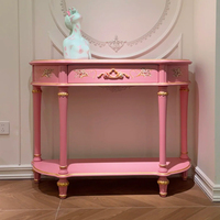 Tables consoles en bois rustique rose, cadre en bois massif, table d'entrée de luxe sculptée avec tiroir pour villa, hôtel, projet