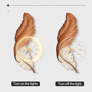 공장 도매 가정 장식 벽 그림 깃털 벽 예술 LED 조명 크리스탈 도자기 그림 시계 벽화 - Product Image 5