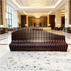 Y508 Banco Decorativo de Madera Hecho a Mano con Líneas Onduladas para Sala de Estar, Decoración de Hotel, Área de Recepción, Oficina - Product Image 4