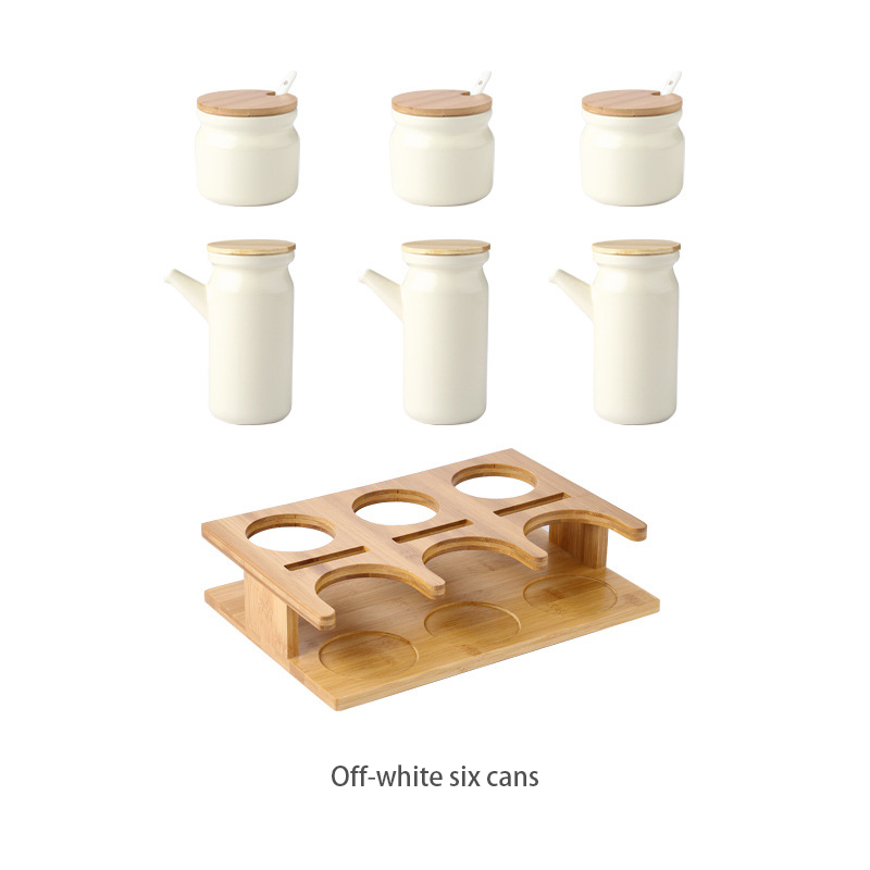 Set bianco di 6 con supporto di bambù