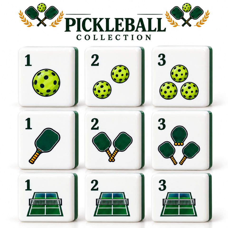 Pickleball American Mahjong Set Two Layer Acrylic Tiles White Front ...