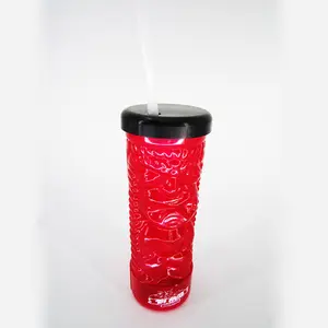 OEM/ODM Customized Factory Supply Red/Blue/Green/Clear Unbreakable plastic Tiki Cups Bottle With Lid And Straw
