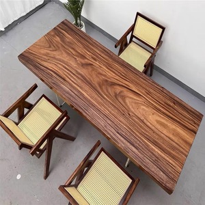 Table de salle à manger de restaurant en bois de noyer massif à bord brut, personnalisable, prix abordable, mobilier de cuisine quatre places - Product Image 6