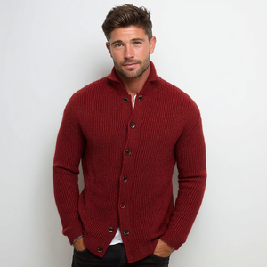 Burgundy Button Cardigan <strong>Men</strong> High Stand Collar Spring Warm Breathable Knit Sweater <strong>Coat</strong> - Product Image 1