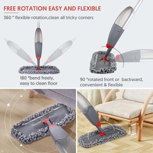 Ensemble de serpillière magique plate CF pour la maison et le commerce, 3 têtes de serpillière en microfibre avec un vaporisateur de 635 ml pour le nettoyage des sols avec une serpillière rotative - Product Image 5