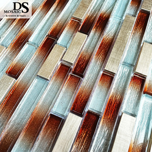 Orange Laminate Glass Mix Metal Mosaic Use for Wall Backsplash and TV <strong>Background</strong> and Bath Room Wall - Product Image 4
