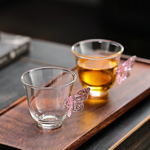 Chất Lượng Cao Màu Hồng Bướm Thủy Tinh Trong Suốt Cốc Chiếc Đĩa Chủ Cup Tình Yêu Cup Cho Trà Nếm Chịu Nhiệt Cao Hiện Đại - Product Image 4