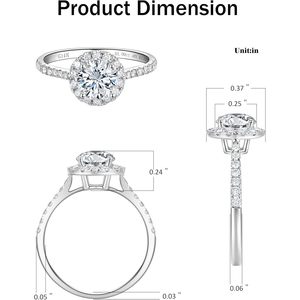 แหวนหมั้นเพชร SGARIT Halo ทองคำขาว 14k ประดับเพชรด้านข้าง 0.5 ถึง 2.5 กะรัต รับรองโดย IGI เพชรทรงกลมเจียระไนแบบบริลเลียนท์ที่เพาะเลี้ยงในห้องปฏิบัติการ - Product Image 4