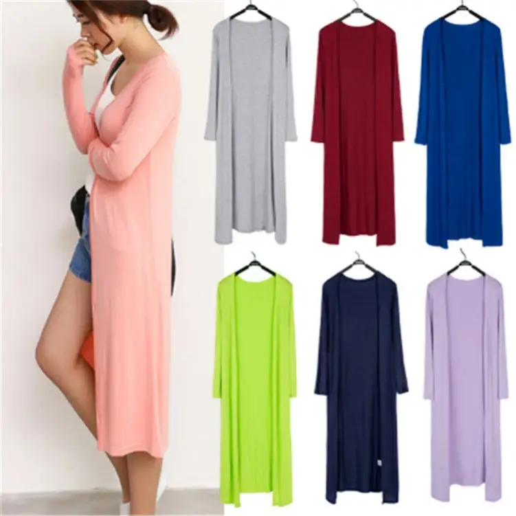Autumn Spring Summer Long Sleeve Colorful Knit Cardigans no Button Down Cable Large Beige Sweater Coats for Women