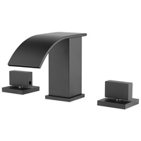 Robinet de lavabo cascade moderne noir mat, en laiton massif, réglable chaud/froid avec base carrée, robinet de salle de bain de luxe pour la maison