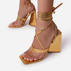 Sandalias de tacón alto <span class=keywords><strong>con</strong></span> punta cuadrada y cordones para mujer, zapatos de piel sintética <span class=keywords><strong>con</strong></span> correa en el tobillo, tacones finos de goma - Product Image 3