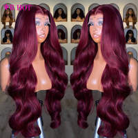 Perruques Lace Front 13x6 en cheveux naturels birmans bouclés, couleur 99j BUG, avec cuticules alignées, en cheveux humains cambodgiens, vente en gros, perruque Body Wave