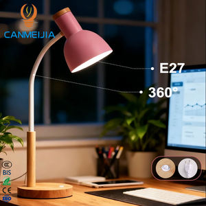 Lampada da Tavolo Canmeijia con Base in <span class=keywords><strong>Legno</strong></span> e <span class=keywords><strong>Paralume</strong></span> Bianco-Rosa, Attacco E27, con Spina Europea, per Lettura e Illuminazione Notturna - Product Image 1