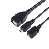 Câble adaptateur USB femelle vers Micro USB OTG de 0,2 m avec alimentation externe et port d'alimentation pour téléphones et tablettes (plastique)