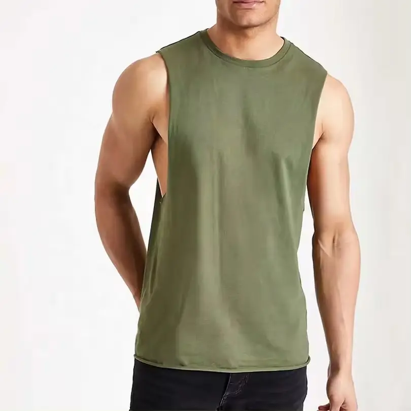Camiseta sin mangas con estampado de logotipo personalizado para hombre, camiseta sin mangas con lavado ácido y cosido para gimnasio