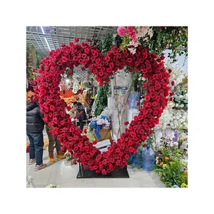 Новый дизайн, красная роза, сердце, свадебные цветы, арки, Декорации для свадебной сцены, стенд для оптовой продажи