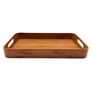Plateau de service en bambou 38x24x5cm, rectangulaire profond avec poignées, pour thé, pâtisserie, fruits, usage domestique - Product Image 2