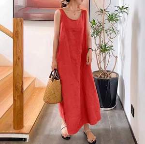 Vente en Gros Usine Robe d'Été Femme <span class=keywords><strong>Style</strong></span> Débardeur Couleur Unie Coton et Lin Bretelles Faciles - Product Image 3