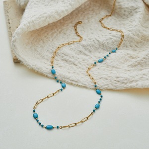 Collar de cuentas azules de acero inoxidable, el más vendido, para mujer, multicapa y apilable, elegante cadena tipo collar. - Product Image 5