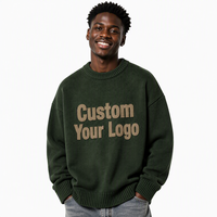 Pull pour homme personnalisable, vert forêt automnal, fin, avec broderie et patchs kaki, style décontracté, streetwear et vêtement de travail