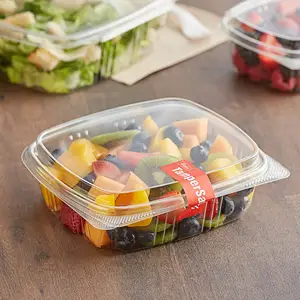 32 Oz Clear RPET Tall Hinged Deli Container With Dome Lid Disposable Clamshell Plastic Food Container For Dessert Fruit Salad
