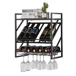 Küchen organization Industrielle Wand montage Eisen Metall Wein regal Regal mit Glas regal