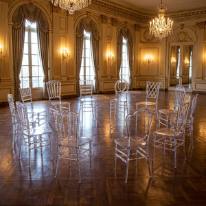 Chaise <span class=keywords><strong>de</strong></span> jardin et <span class=keywords><strong>de</strong></span> banquet Chiavari en résine acrylique transparente empilable, idéale pour les mariages et événements – Offre spéciale - Product Image 1