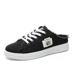 Nouvelles Demi-chaussons en toile tendance été polyvalentes Baotou Tuo respirantes à semelle épaisse rehaussée pour femmes - Product Image 3