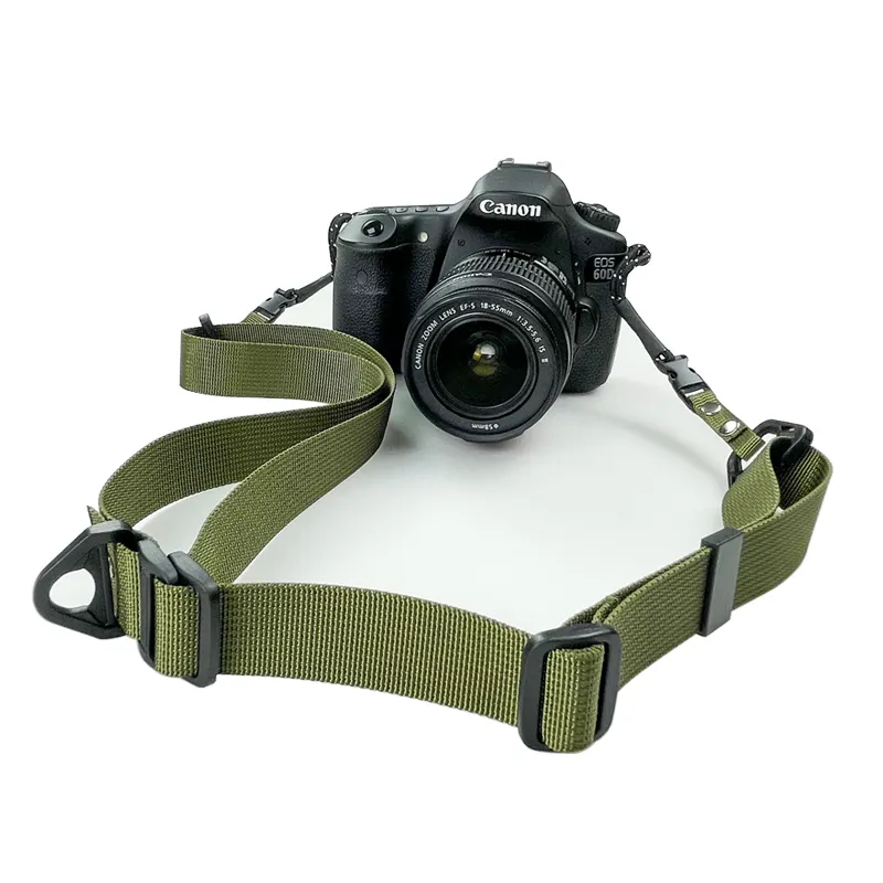 สายคล้องไหล่สีเขียวทหารสำหรับกล้อง DSLR และสายคล้องกล้องดิจิตอลแบบปรับได้แบบไร้กระจกสายไนลอน