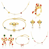 Ensemble de bijoux personnalisés pour Noël et mariage, plaqué or 18 carats, motif canne à sucre, nœud, étoile, CZ, collier, boucles d'oreilles, bracelet, bague, unisexe, vente en gros, OEM