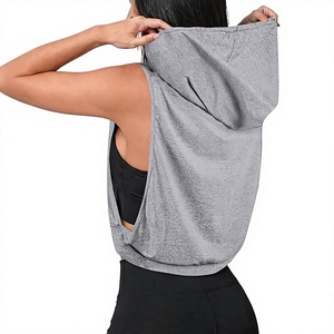 Sudadera corta sin mangas para mujer al por mayor, top corto con capucha, corte muscular, con cordón, para gimnasio, entrenamiento, athleisure, en blanco, personalizable, OEM - Product Image 2