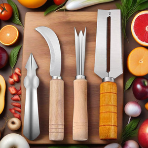Pineapple Peeler Set 4 Piece Multi Function Fruit Vegetable Tools With Wooden Handles For Easy Peeling And Coring - Product Image 1