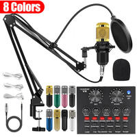 Kit de Micrófono Condensador Cardioide Profesional BM800 con Cable + Tarjeta de Sonido V8, Brazo Articulado, Soporte Antivibración, Filtro Pop y LED de Audio