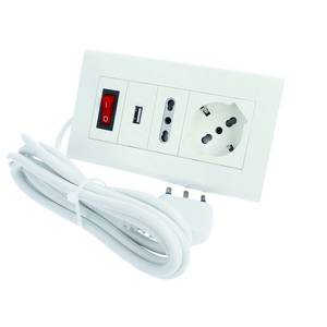 Multiprise de table blanche avec prise USB, 1 prise Schuko, 1 prise double 10/16A, interrupteur 16A, câble de 5 mètres, 240V - Product Image 1