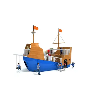 Parc d'attractions en forme de bateau, équipement extérieur en bois, terrain de jeux pour enfants