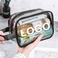 Sac cosmétique transparent portable résistant à l'eau de couleur vive avec fermeture éclair, grande capacité, logo personnalisé, pochette en PVC pour les voyages