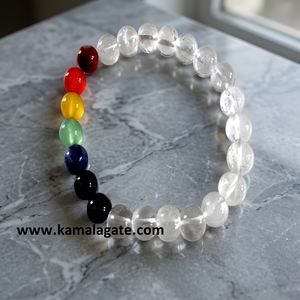 Pulsera Artesanal de 7 Chakras con Cuarzo Rosa Natural, Diseño Elástico con Cuentas, Piedras Curativas de Cristal, Joyería Feng Shui - Product Image 4