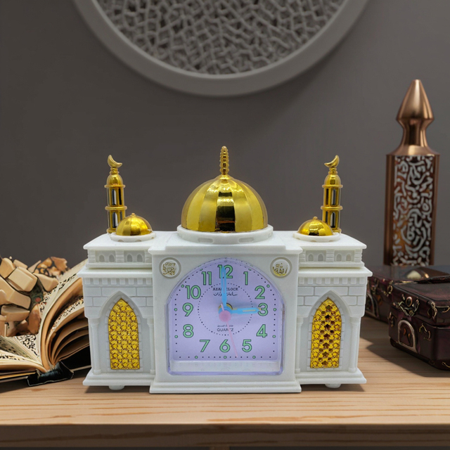 Classical Koran Music Azan Clock Small Night Light Muslim Castle Church Clock Mosque Alarm Clock