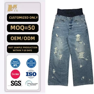 Nouveau Jean Homme 2026 à Double Ceinture, Déchiré, Style Urbain, Délavé, Effet Usé, Coupe Ample Droite, Denim Destructeur, Vente en Gros - Product Image 1