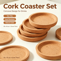 Sous-verre en liège naturel concave, résistant à la chaleur, antidérapant, protection de table pour tasses à café et thé, usage quotidien à la maison et en cuisine
