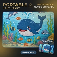 Tapis de pique-nique matelassé Ocean Whale, pliable, imperméable, pour le camping, la plage, les jeux, avec logo personnalisé, pour une utilisation en famille en plein air