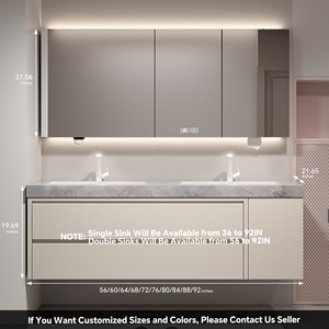 Meuble-lavabo de salle de bain avec vasque simple/double personnalisable, meuble-lavabo mural en bois massif de 36 à 92 pouces avec <span class=keywords><strong>miroir</strong></span> intelligent anti-buée - Product Image 6
