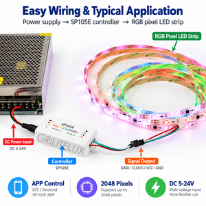 ตัวควบคุม Magic Controller รุ่น SP105E แรงดันไฟฟ้า DC5-24V พร้อมระยะควบคุมพื้นที่เปิดกว้าง 20 เมตร สำหรับแถบไฟ LED แบบโปรแกรมได้ ควบคุมผ่านแอปพลิเคชันบนมือถือ - Product Image 4