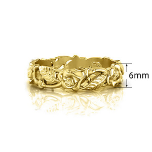 H378 Anello Nuziale Romantico in Acciaio Inossidabile con Motivo Vegetale, Gioiello Unisex alla Moda Senza Incastonatura di Pietre - Product Image 5