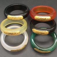 Fabricant Myanmar Bague Jade Incrustée Or 24K Pixiu Or 999 Motif Texte Bague Bague Artisanat En Gros