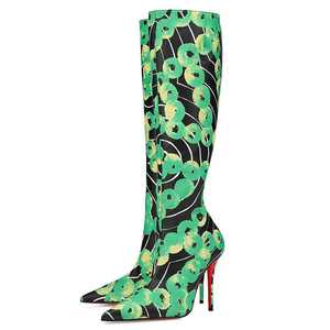 Bottes longues à talons fins pour femmes, taille 46, imprimé léopard, fermeture éclair latérale, bottes mi-mollet, bout pointu, chaussures sexy à talons aiguilles, motif floral - Product Image 4