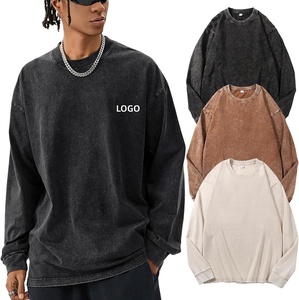 Low Cost Wholesale 350Gsm 100% Cotton <b>Vintage</b> Long Sleeve Sweatshirts Men Custom Blank Acid Wash Oversized Crewneck <b>Tee</b> TKAN9168 - Product Image 1