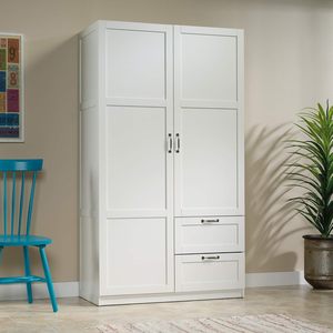 Armario Moderno Blanco de 2 Puertas con 2 Cajones, Armario de Almacenamiento de Madera para Dormitorio - Product Image 1